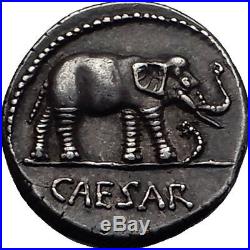 JULIUS CAESAR 49BC Elephant Serpent Authentic Ancient SILVER Roman Coin NGC AU