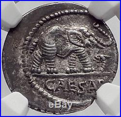 JULIUS CAESAR 49BC Elephant Serpent Authentic Ancient SILVER Roman Coin NGC ChAU