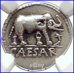 JULIUS CAESAR 49BC Elephant Serpent Authentic Ancient SILVER Roman Coin NGC XF