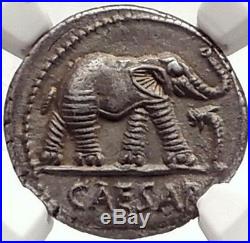 JULIUS CAESAR Authentic Ancient 49BC Silver Coin w ELEPHANT NGC Certified i69582