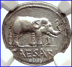 JULIUS CAESAR Authentic Ancient 49BC Silver Coin w ELEPHANT NGC Certified i69583