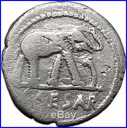 JULIUS CAESAR Elephant Serpent 49BC Authentic Ancient Silver Roman Coin i47254