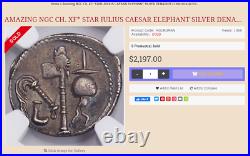 Julius Caesar AR Denarius Silver Coin Elephant