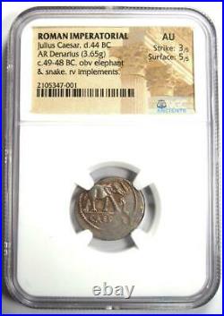 Julius Caesar AR Denarius Silver Elephant Coin 49 BC Certified NGC AU Rare