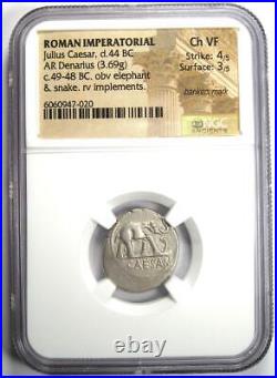 Julius Caesar AR Denarius Silver Elephant Coin 49 BC Certified NGC Choice VF