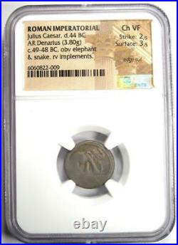 Julius Caesar AR Denarius Silver Elephant Coin 49 BC Certified NGC Choice VF