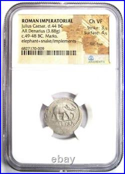 Julius Caesar AR Denarius Silver Elephant Coin 49 BC Certified NGC Choice VF