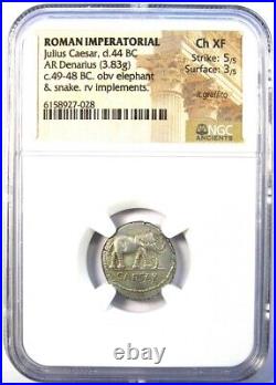 Julius Caesar AR Denarius Silver Elephant Coin 49 BC Certified NGC Choice XF