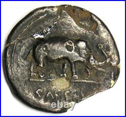 Julius Caesar AR Denarius Silver Elephant Coin 49 BC Fine (Repaired)