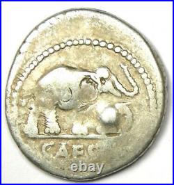 Julius Caesar AR Denarius Silver Elephant Coin 49 BC Fine / VF Details