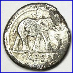 Julius Caesar AR Denarius Silver Elephant Coin 49 BC Good Fine / VF