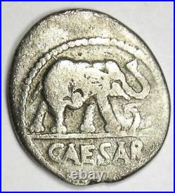 Julius Caesar AR Denarius Silver Elephant Coin 49 BC Good Fine / VF Rare