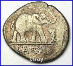 Julius Caesar AR Denarius Silver Elephant Coin 49 BC Good Fine / VF Rare