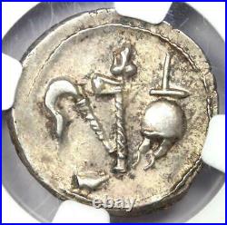 Julius Caesar AR Denarius Silver Elephant Coin 49 BC NGC AU 5/5 Surfaces