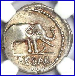 Julius Caesar AR Denarius Silver Elephant Coin 49 BC NGC AU 5/5 Surfaces