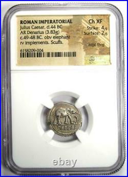 Julius Caesar AR Denarius Silver Elephant Coin 49 BC NGC Choice XF (EF)