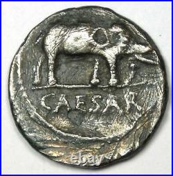 Julius Caesar AR Denarius Silver Elephant Coin 49 BC VF Details (Scratches)