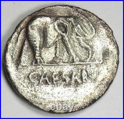 Julius Caesar AR Denarius Silver Elephant Coin 49 BC VF Details (Very Fine)