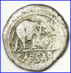 Julius Caesar AR Denarius Silver Elephant Coin 49 BC VG / Fine Details