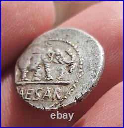 Julius Caesar AR Denarius Silver Elephant Roman Coin 49 BC