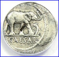 Julius Caesar AR Denarius Silver Elephant Roman Coin 49 BC. Certified ANACS VF20