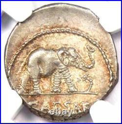 Julius Caesar AR Denarius Silver Elephant Roman Coin 49 BC Certified NGC AU