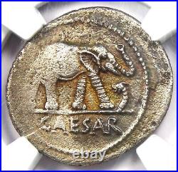 Julius Caesar AR Denarius Silver Elephant Roman Coin 49 BC Certified NGC AU