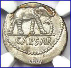 Julius Caesar AR Denarius Silver Elephant Roman Coin 49 BC Certified NGC AU