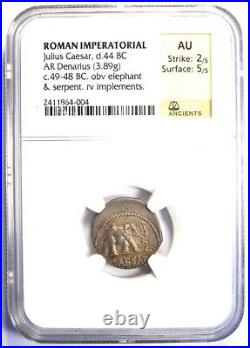 Julius Caesar AR Denarius Silver Elephant Roman Coin 49 BC Certified NGC AU