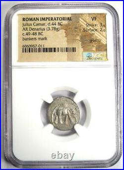 Julius Caesar AR Denarius Silver Elephant Roman Coin 49 BC Certified NGC VF