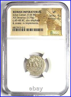 Julius Caesar AR Denarius Silver Elephant Roman Coin 49 BC Certified NGC VF