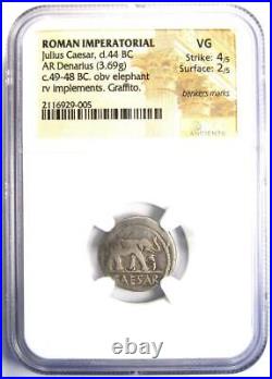 Julius Caesar AR Denarius Silver Elephant Roman Coin 49 BC Certified NGC VG
