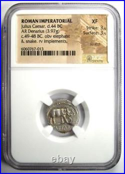 Julius Caesar AR Denarius Silver Elephant Roman Coin 49 BC Certified NGC XF