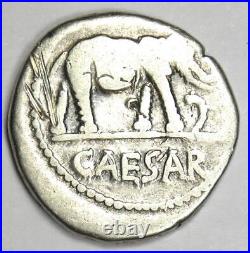 Julius Caesar AR Denarius Silver Elephant Roman Coin 49 BC Fine