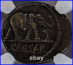 Julius Caesar AR Denarius Silver Elephant Roman Coin 49 BC NGC AU 4/5,5/5