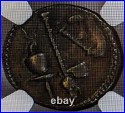 Julius Caesar AR Denarius Silver Elephant Roman Coin 49 BC NGC AU 4/5,5/5