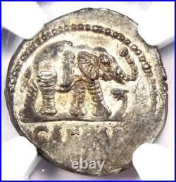 Julius Caesar AR Denarius Silver Elephant Roman Coin 49 BC NGC Choice AU