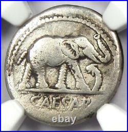 Julius Caesar AR Denarius Silver Elephant Roman Coin 49 BC NGC Choice Fine