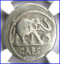 Julius Caesar AR Denarius Silver Elephant Roman Coin 49 BC NGC Choice Fine