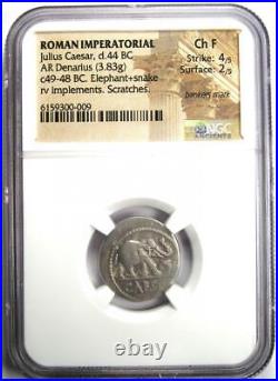 Julius Caesar AR Denarius Silver Elephant Roman Coin 49 BC NGC Choice Fine