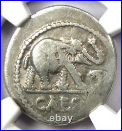 Julius Caesar AR Denarius Silver Elephant Roman Coin 49 BC NGC Choice Fine