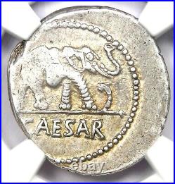 Julius Caesar AR Denarius Silver Elephant Roman Coin 49 BC NGC Choice VF