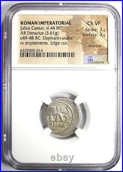 Julius Caesar AR Denarius Silver Elephant Roman Coin 49 BC NGC Choice VF