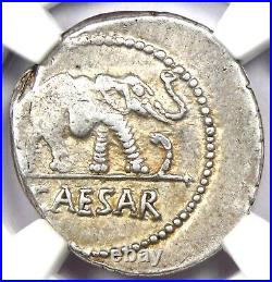 Julius Caesar AR Denarius Silver Elephant Roman Coin 49 BC NGC Choice VF