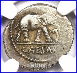 Julius Caesar AR Denarius Silver Elephant Roman Coin 49 BC NGC Choice XF (EF)