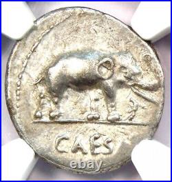 Julius Caesar AR Denarius Silver Elephant Roman Coin 49 BC NGC Choice XF (EF)