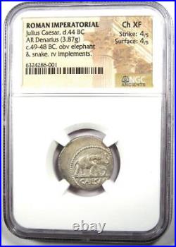 Julius Caesar AR Denarius Silver Elephant Roman Coin 49 BC NGC Choice XF (EF)