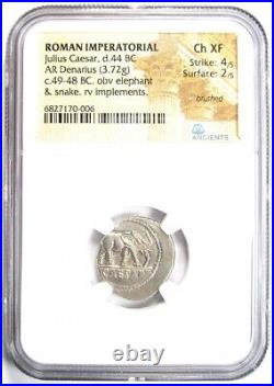 Julius Caesar AR Denarius Silver Elephant Roman Coin 49 BC NGC Choice XF (EF)