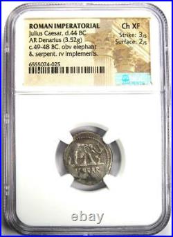 Julius Caesar AR Denarius Silver Elephant Roman Coin 49 BC NGC Choice XF (EF)