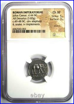 Julius Caesar AR Denarius Silver Elephant Roman Coin 49 BC NGC Choice XF (EF)
